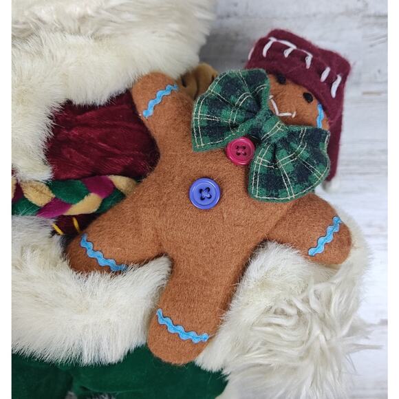 Vintage Kmart Trim A Home Plush Bear 15" Christmas Decoration Wood Base No Tag - Picture 8 of 13